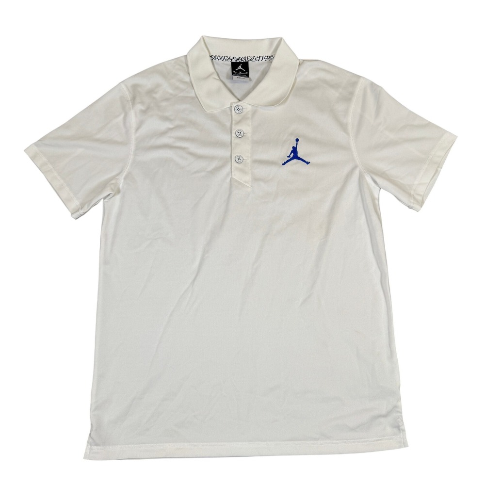Jordan Brand Mens Dri-FIT Polo Shirt White Blue Jumpman Logo Size M